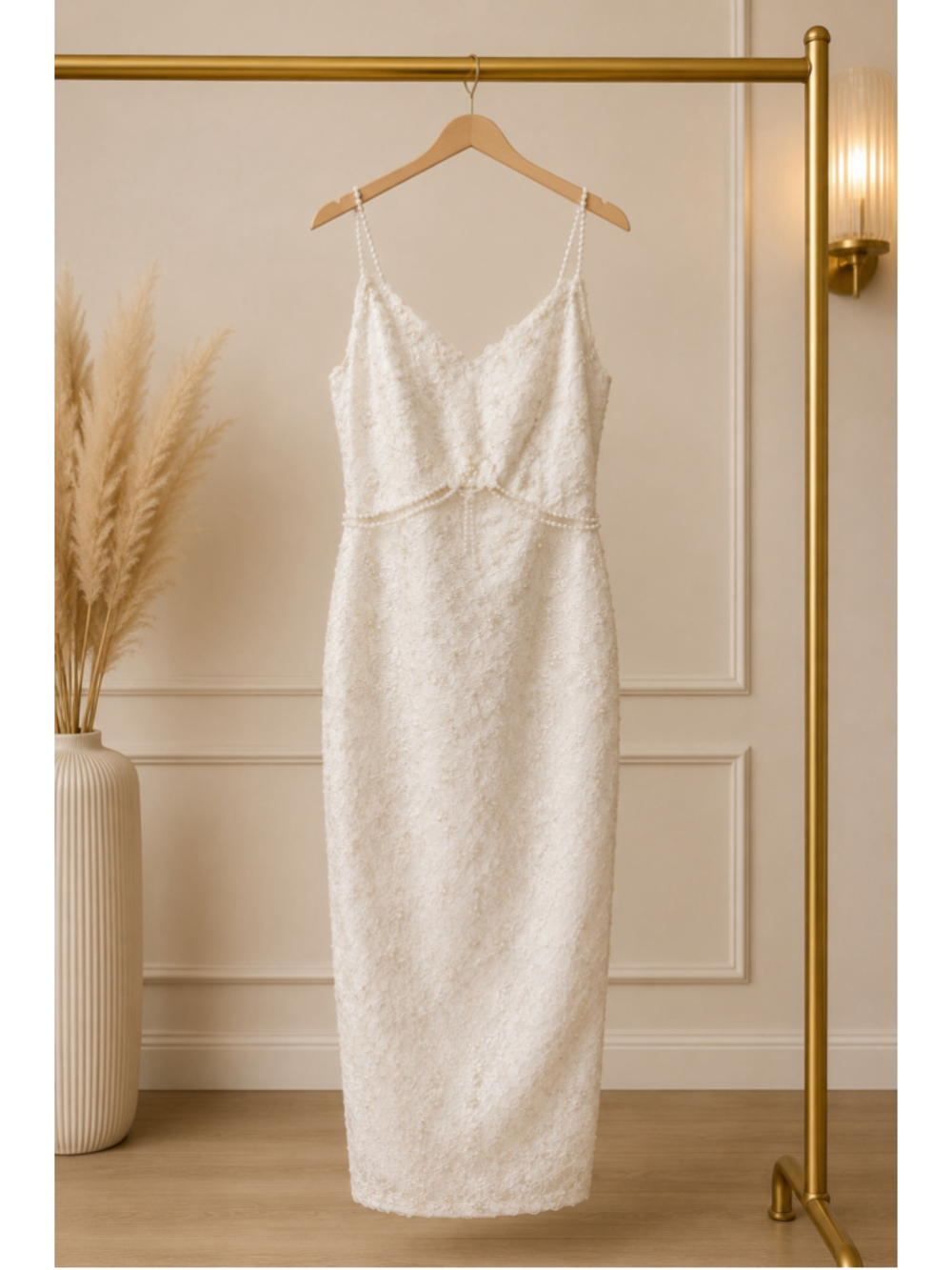 Ivory Beaded Floral Lace Open-Back Bridal Occasion Gown - Picture 5 of 8